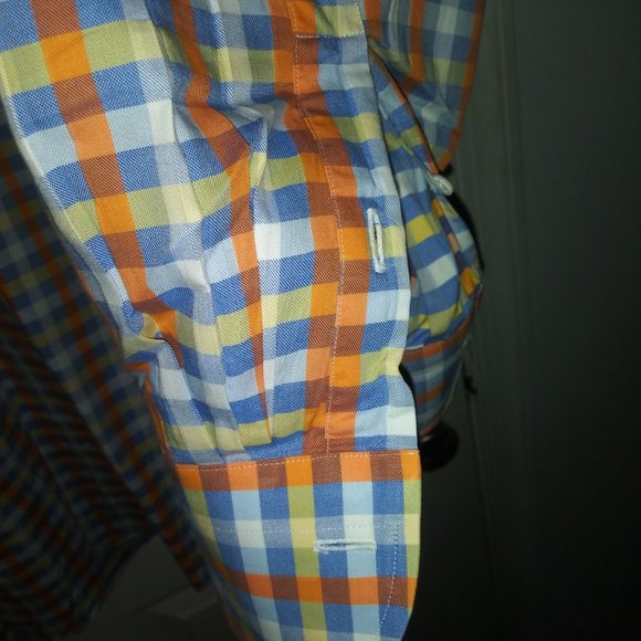 Ledbury:Men's Orange, Yellow & Blue Gingham. Barrel cuffs, Neck: 17.5 Sleeve: 37 - Picture 4 of 6